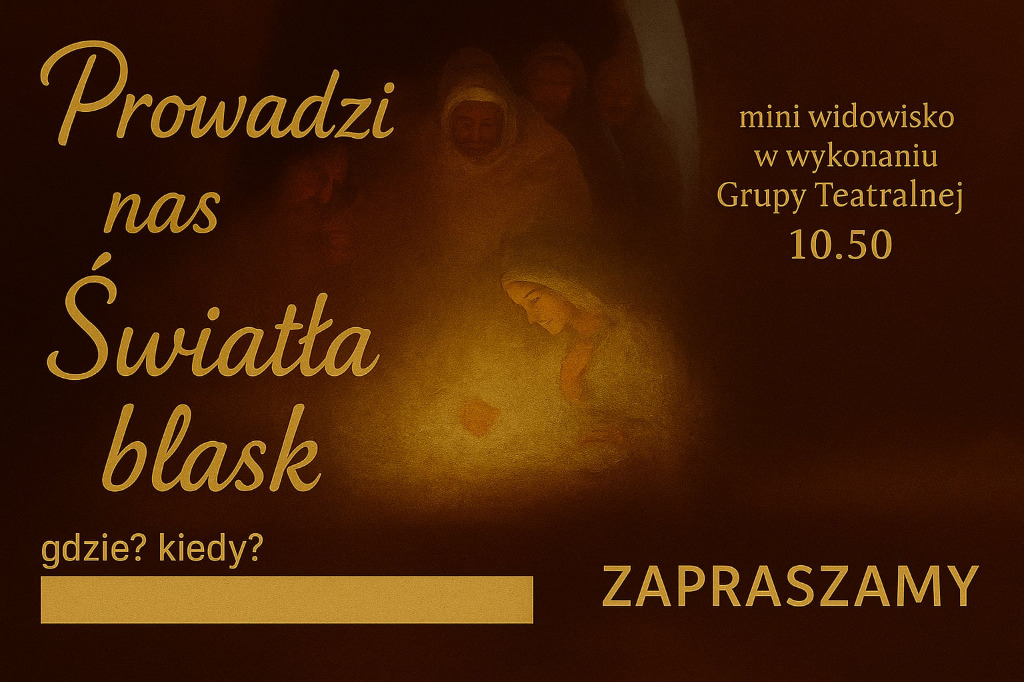 Na brązowym tle złoty napis