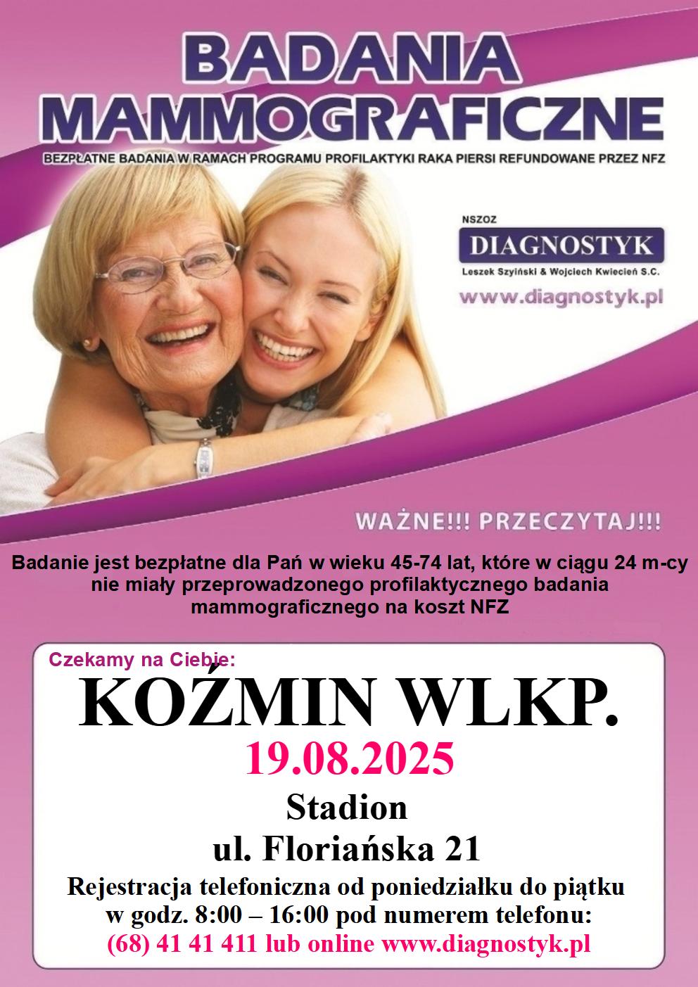 Bezpłatne badania mammograficzne