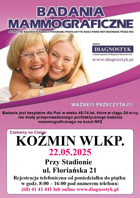Zaproszenie na bezpłatne badania mammograficzne