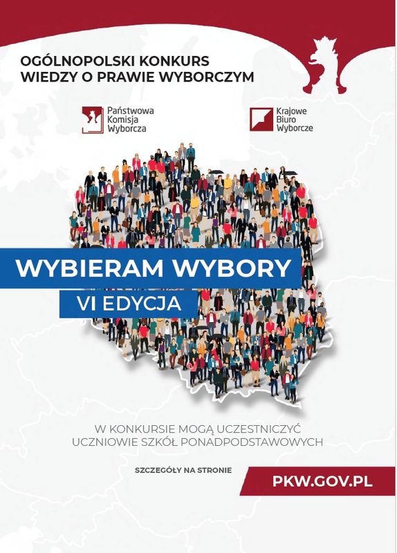 Na mapie Polski sylwetki ludzi i tekst plakatu 