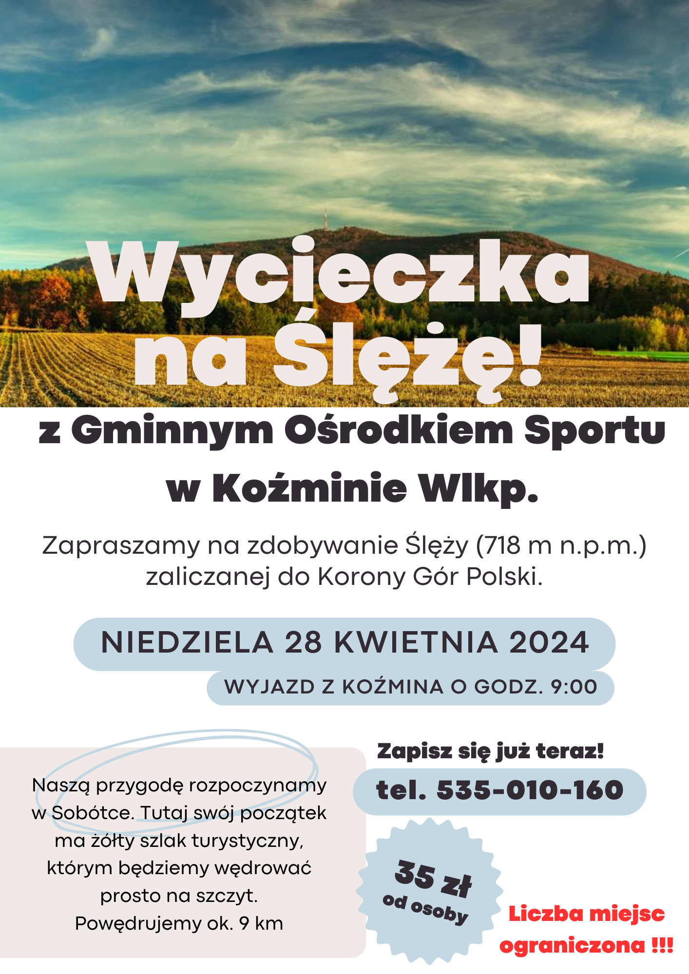 Plakat wycieczka na Ślęże